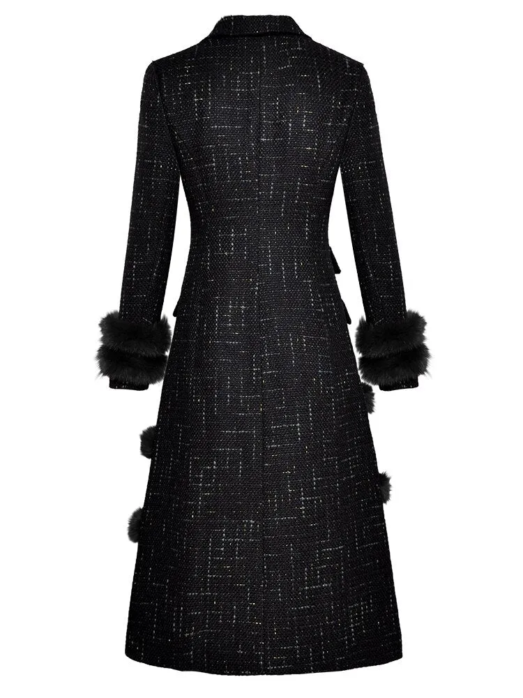 Turn-down Collar Woman's Black Overcoat