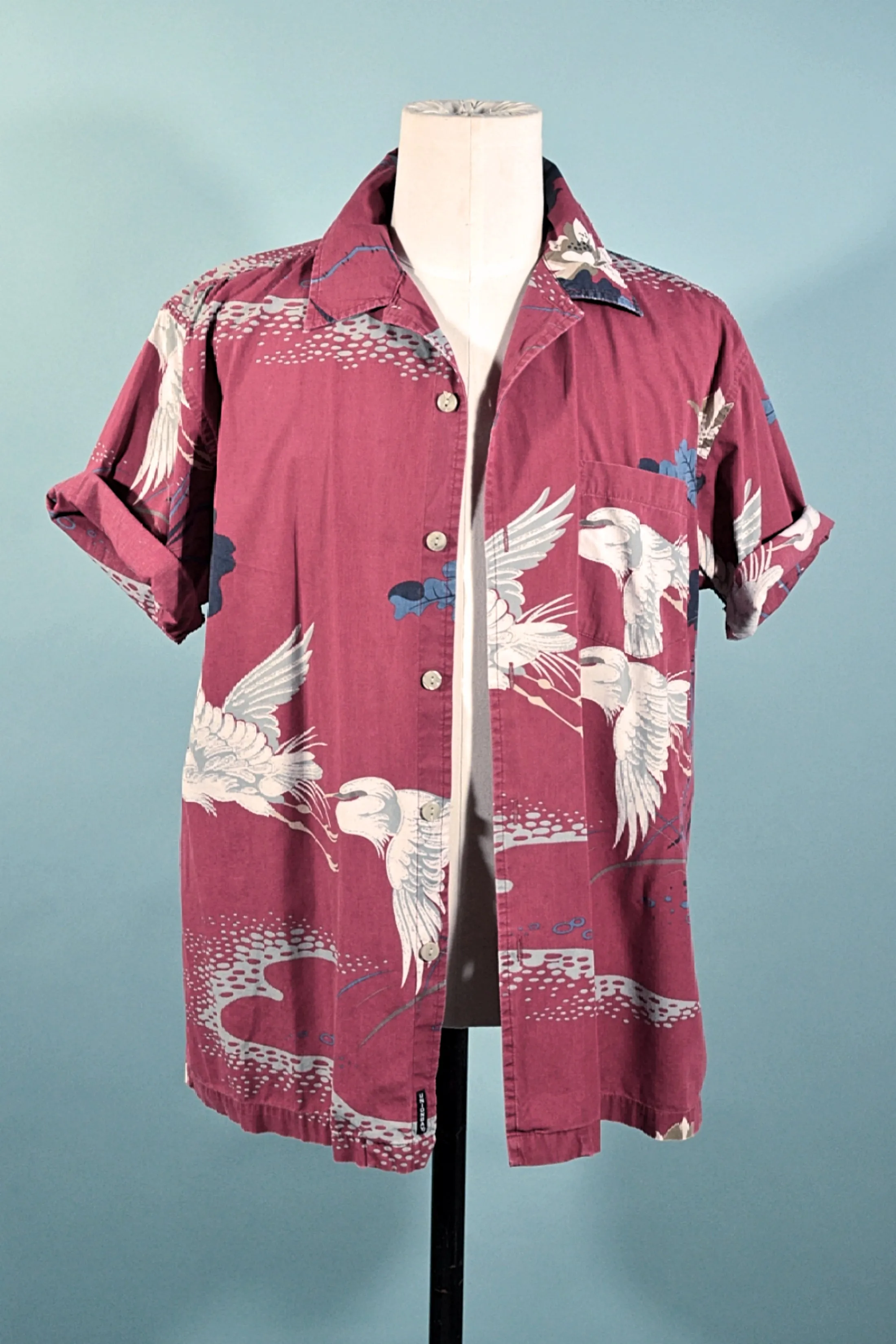 Union Bay Vintage Camp Shirt, Flying Cranes Asian Aloha Shirt M