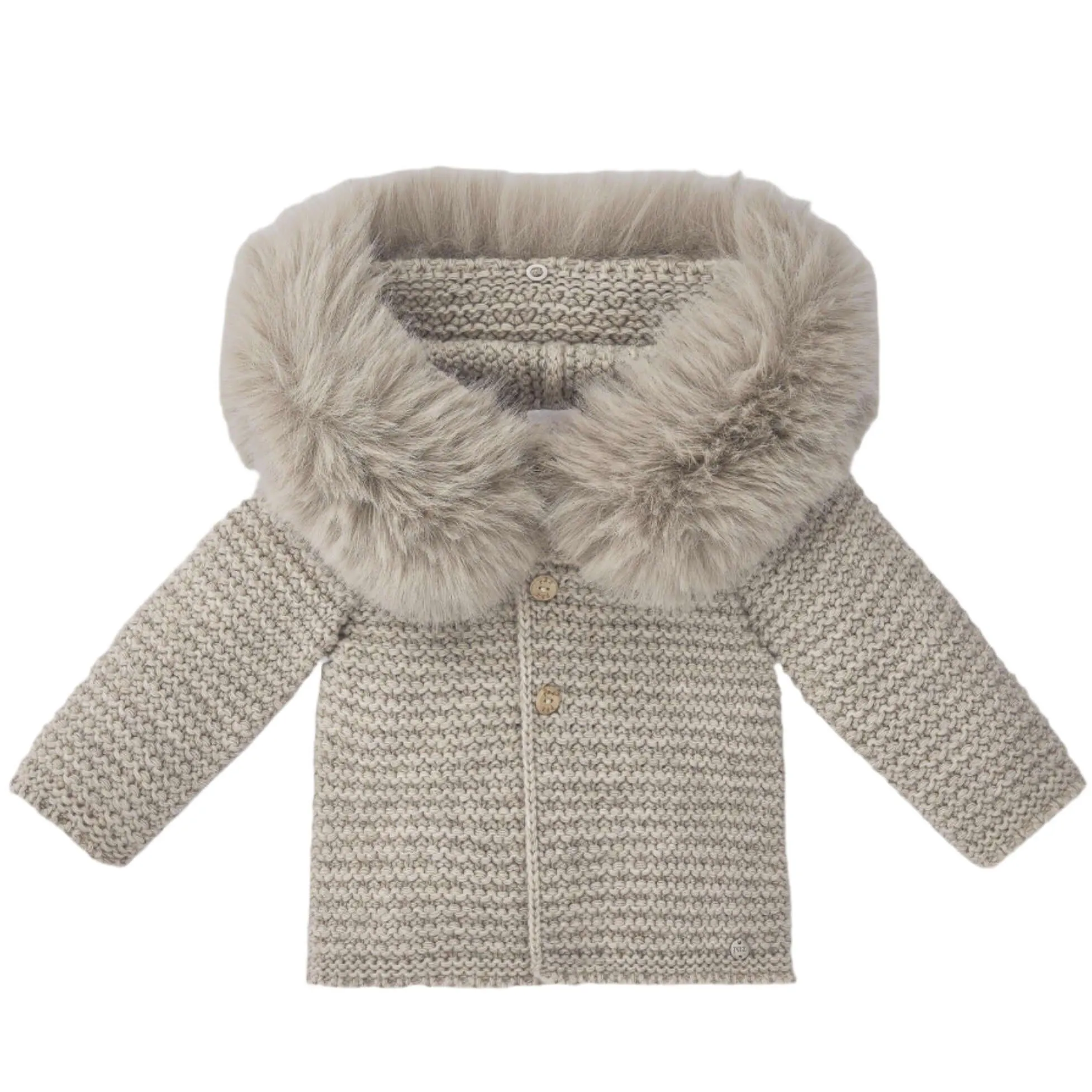 Unisex Beige Knit Jacket with Faux Fur