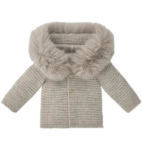 Unisex Beige Knit Jacket with Faux Fur