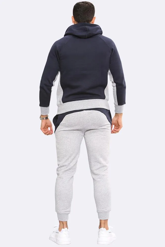 V Panelled Fleece Zipper Hoodie & Joggers Set