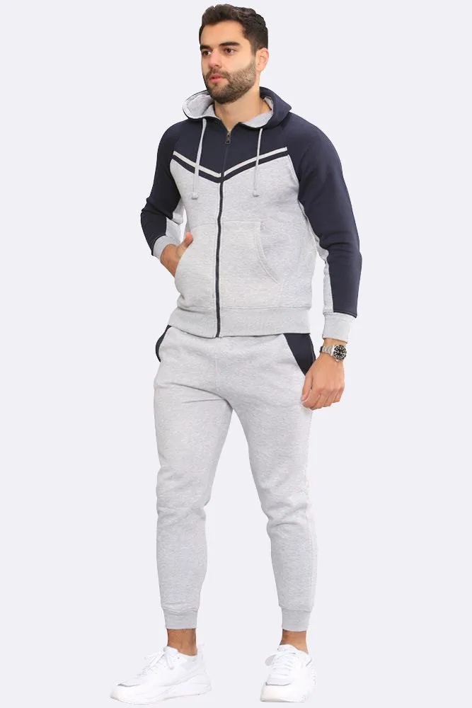 V Panelled Fleece Zipper Hoodie & Joggers Set