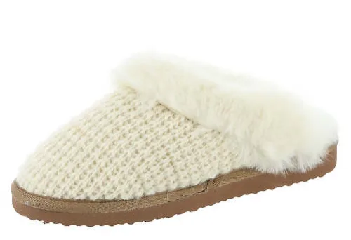 Very G Women's Sweater Fuzzy Knit Slip On Slippers - Cream VGFL0047-290