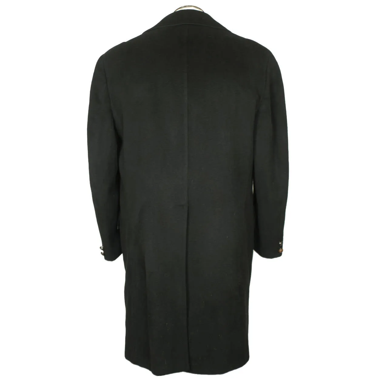 Vintage 1960s Mens Mod Overcoat 100% Pure Cashmere Black Coat Size M L