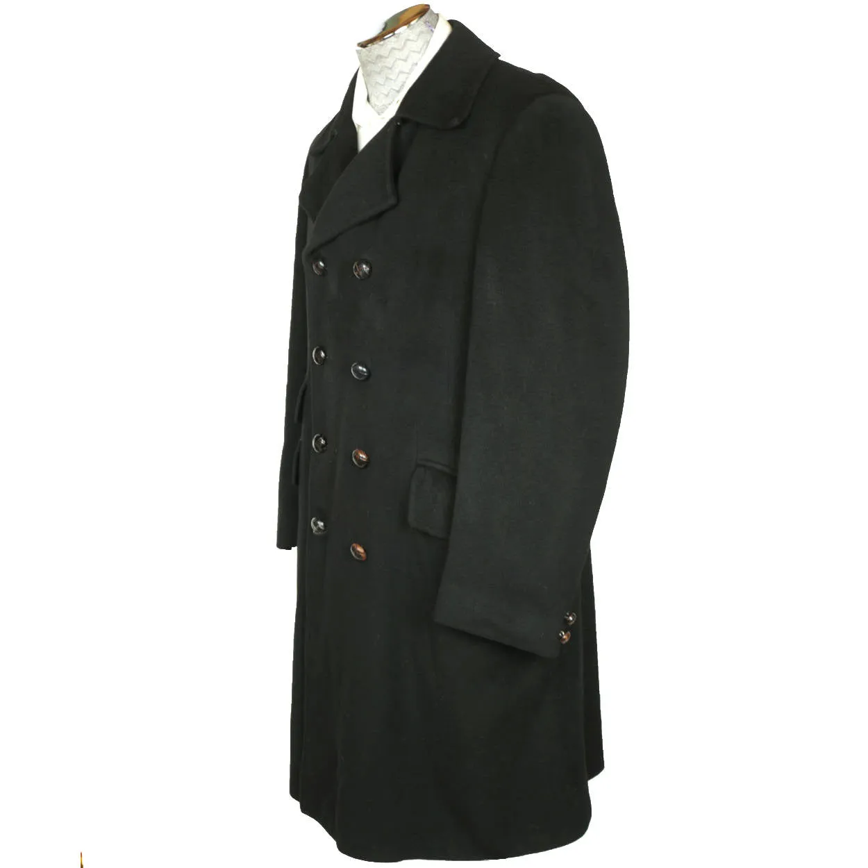 Vintage 1960s Mens Mod Overcoat 100% Pure Cashmere Black Coat Size M L