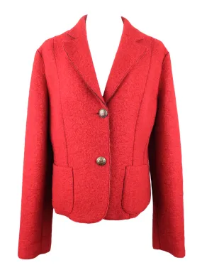 Vintage 2000s Y2K Krizia Preppy Chic Red Boucle Wool Blend Winter Blazer Jacket