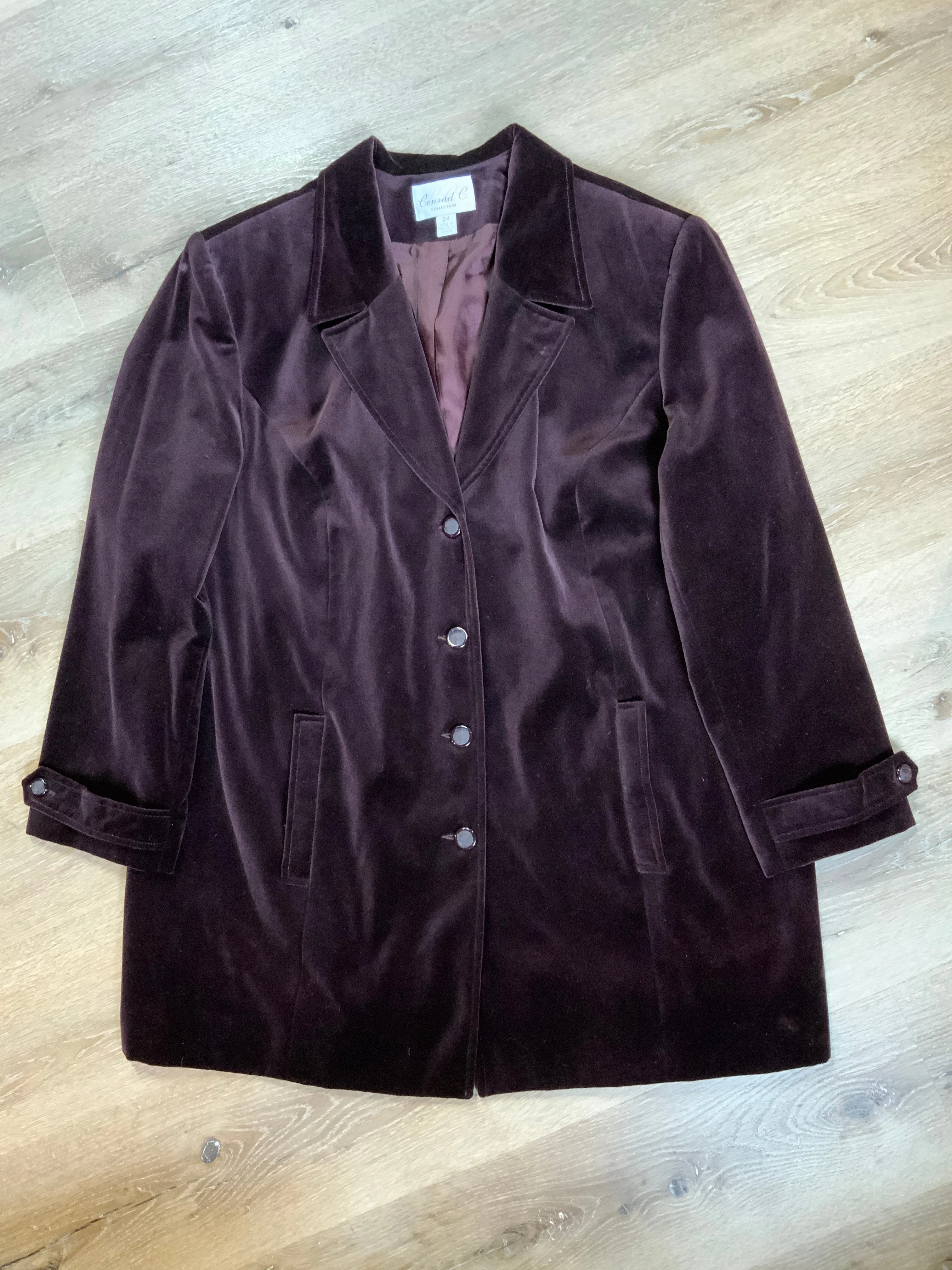 Vintage Conrad C Collection Burgundy Velvet Coat, Made in Canada, SOLD