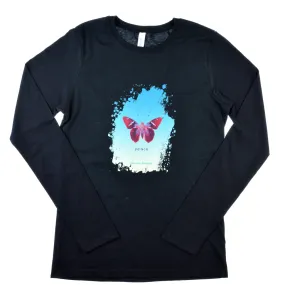 Walter Knabe Women's Long Sleeve Black T Shirt Butterfly Peace