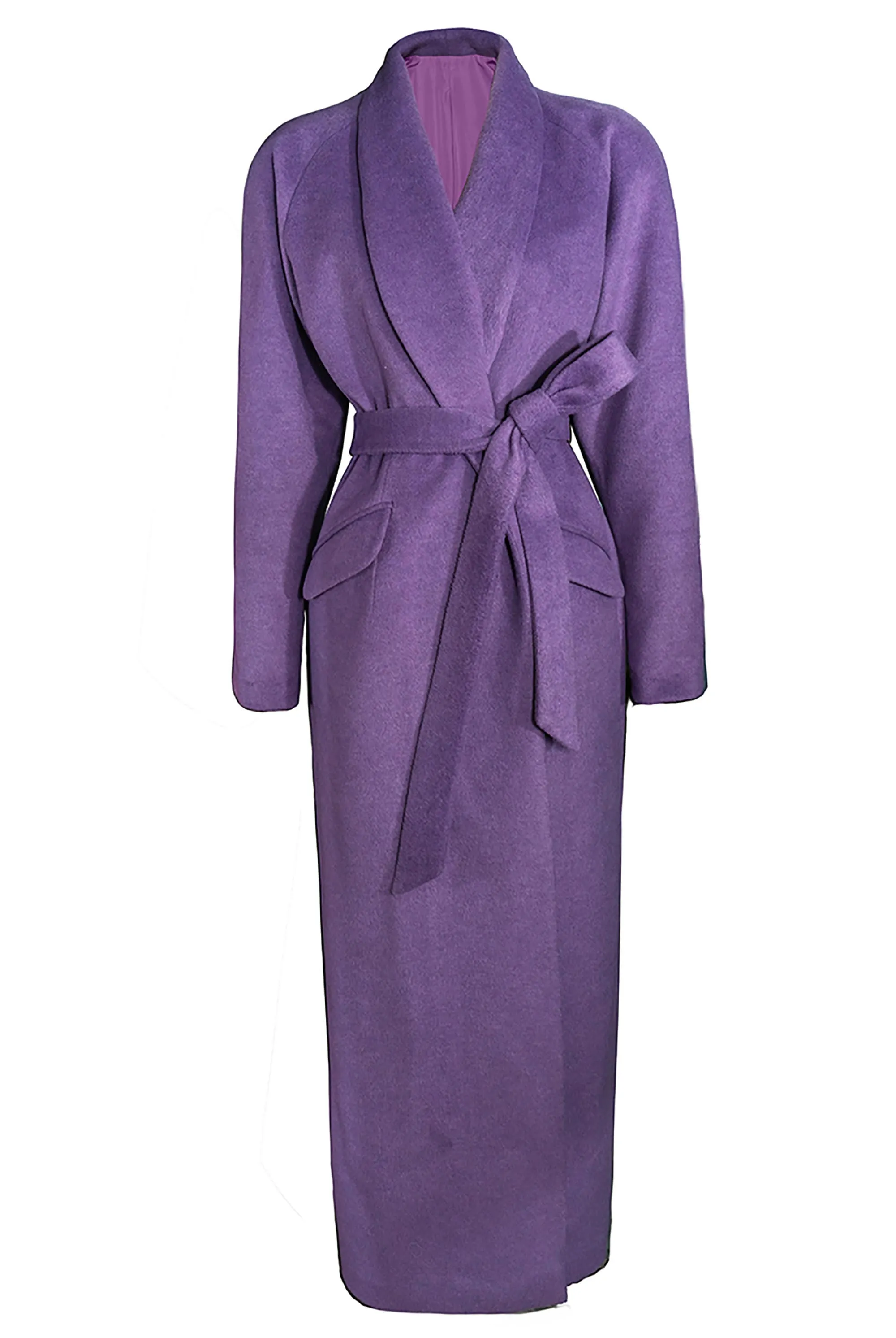 Winter Shawl Collar Wool Blend Wrap Belted Long Coat