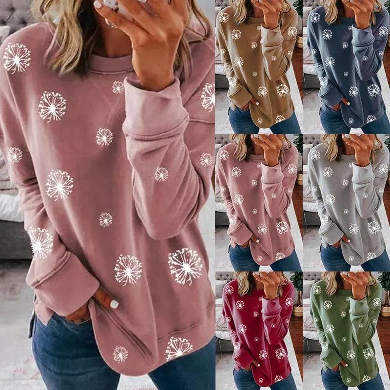 Women crewneck long sleeve white flowers printed christmas sweatshirt