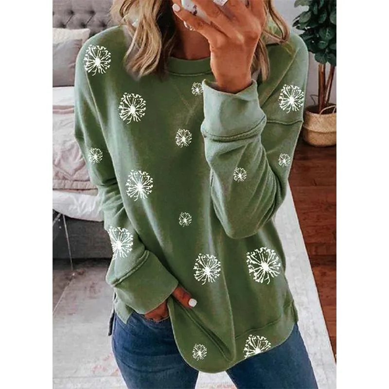 Women crewneck long sleeve white flowers printed christmas sweatshirt