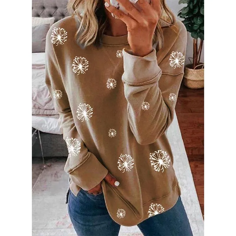 Women crewneck long sleeve white flowers printed christmas sweatshirt