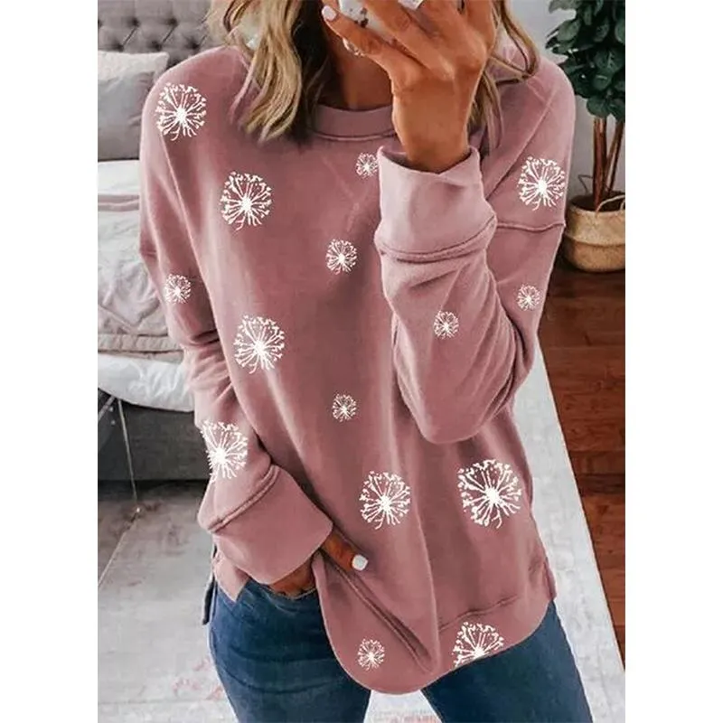 Women crewneck long sleeve white flowers printed christmas sweatshirt