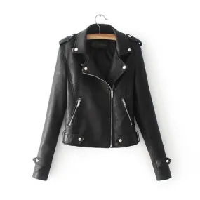 Women cropped zipper pocket long sleeve turn-down collar spring jacket