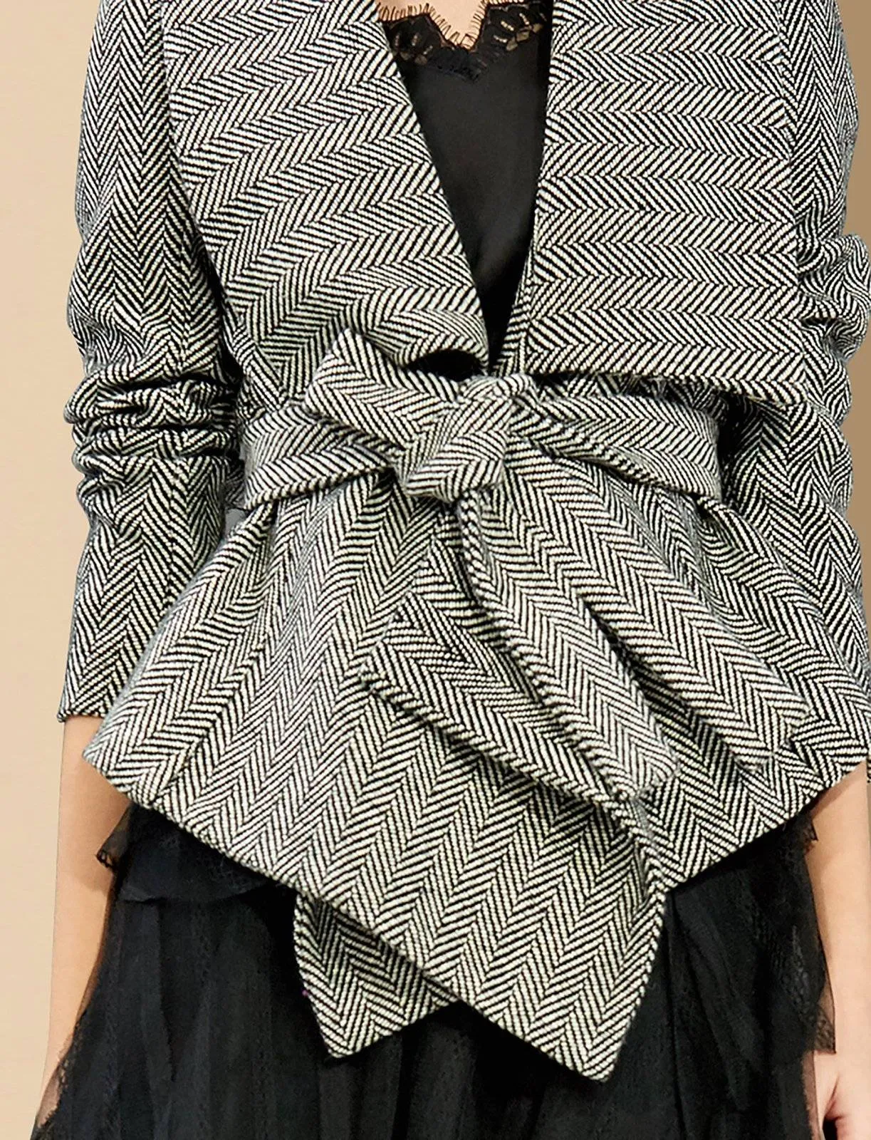 Women Gray Herringbone Wool Blazer Coat