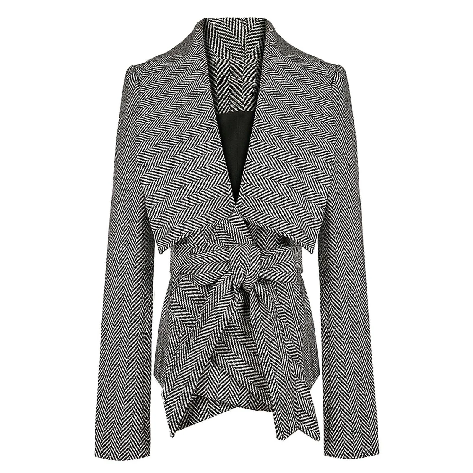 Women Gray Herringbone Wool Blazer Coat