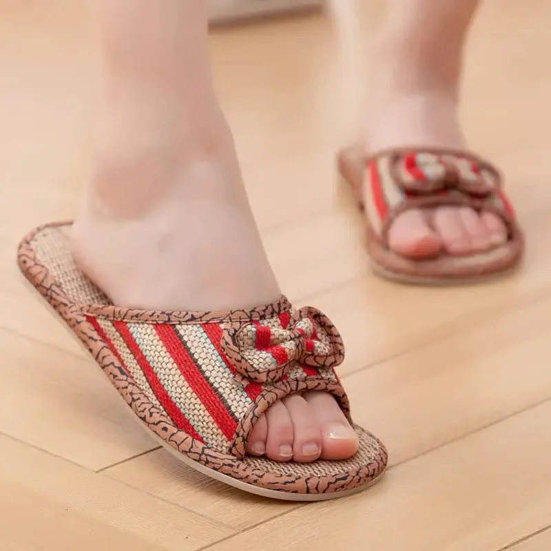 Women Sandal Hemp Linen Slipper Bamboo Butterfly Shoe Casual Comfortable Cool BSH02