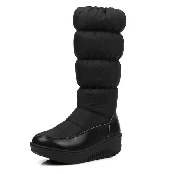 Women winter platform wedge side zipper mid calf snow boots