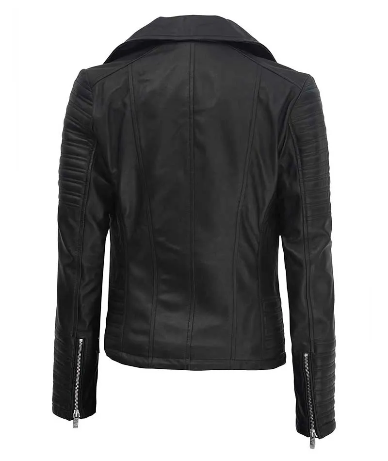 Women's Asymmetrical Quilted Biker Leather Jacket