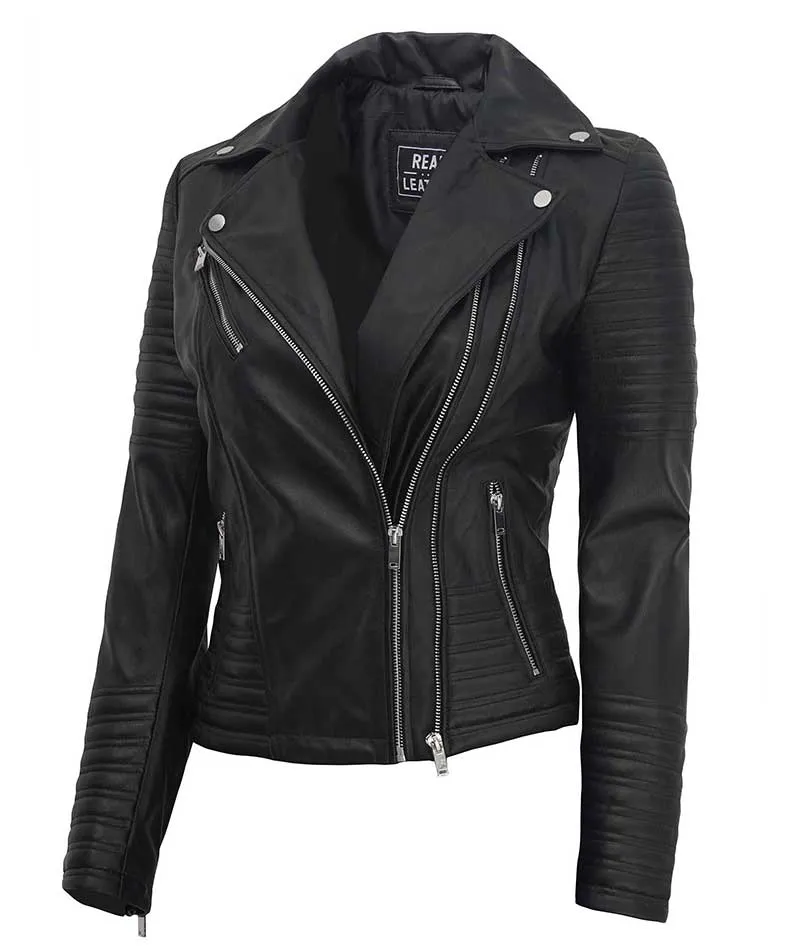 Women's Asymmetrical Quilted Biker Leather Jacket