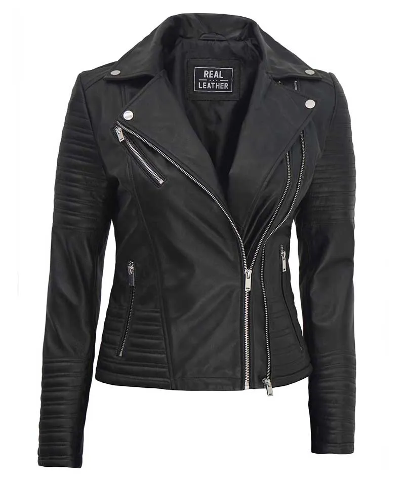 Women's Asymmetrical Quilted Biker Leather Jacket