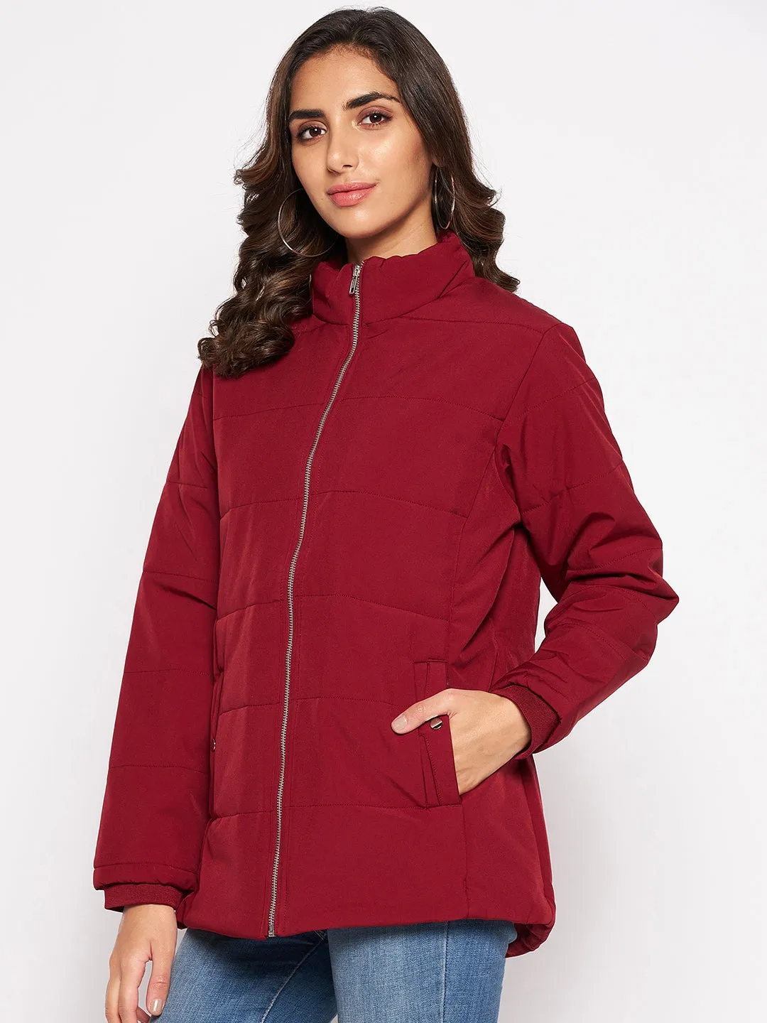 Women's Casual  Maroon Quilted  Jacket