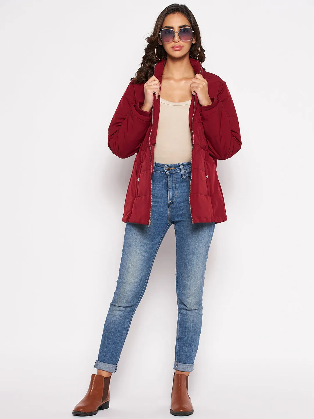 Women's Casual  Maroon Quilted  Jacket