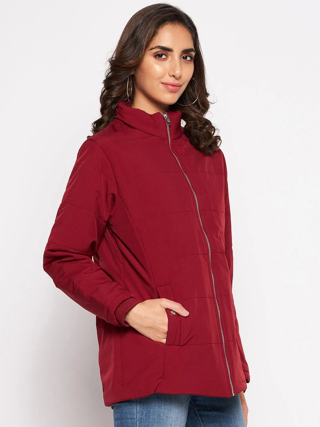 Women's Casual  Maroon Quilted  Jacket