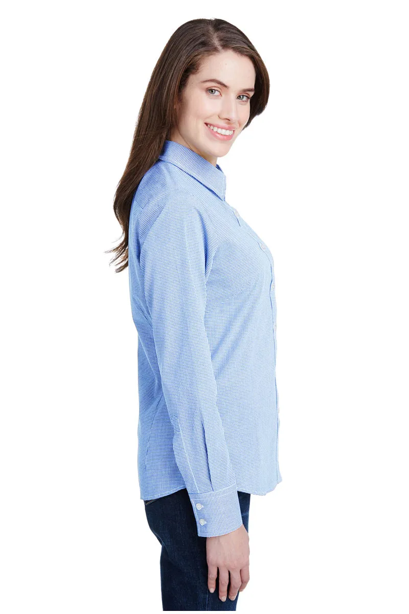 Women's Microcheck Long Sleeve Cotton Shirt (Light Blue / White)