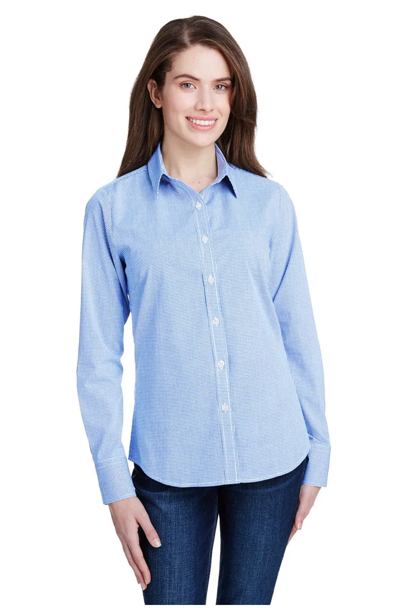 Women's Microcheck Long Sleeve Cotton Shirt (Light Blue / White)