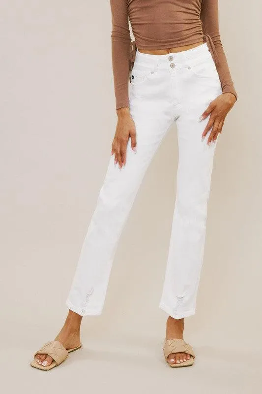 Womens White High Rise Slim Straight Jeans